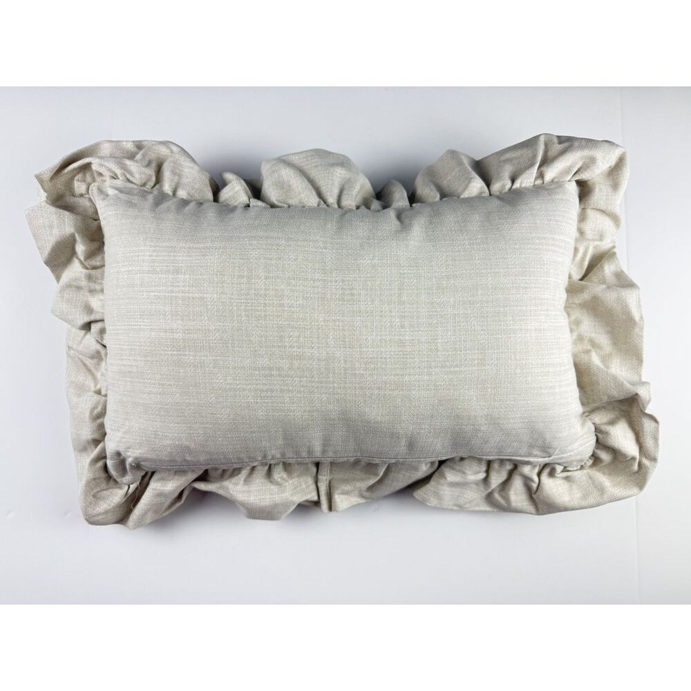 Curated Kravet Cream Oatmeal Linen Look Ruffle Lumbar Throw Pillow w/ Insert
